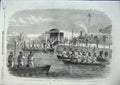 Original Old Antique Print 1856 Queen And Royal Family Embarking Portsmouth