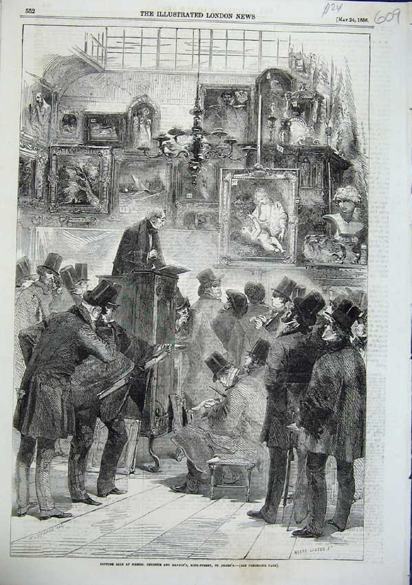 Old Antique Print 1856 Picture Sale Christies Manson Auction King Street 19th