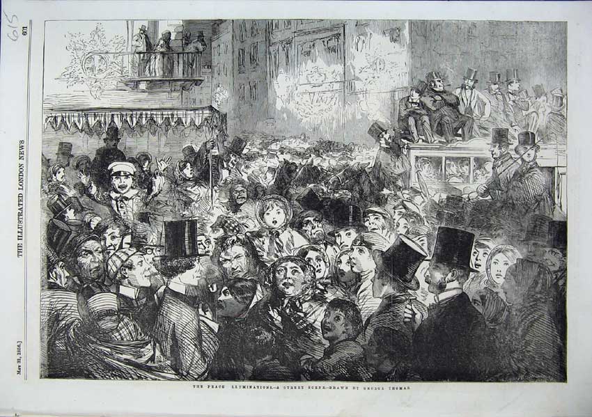 Old Antique Print Peace Street Scene By George Thomas Happy People 1856 19th