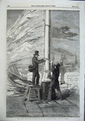 Original Old Antique Print Rejoicing Peace Hoisting Royal Standard Tower London
