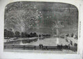 Old Antique Print Fireworks Hyde Park Green Park Kensington Gardens 1856 19th