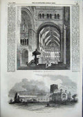Original Old Antique Print St Albans Abbey Church The Choir High Altar 1856