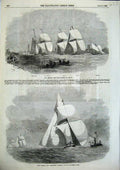 Original Old Antique Print Boston Regatta Magic Fairy Waterwitch Winner 1856