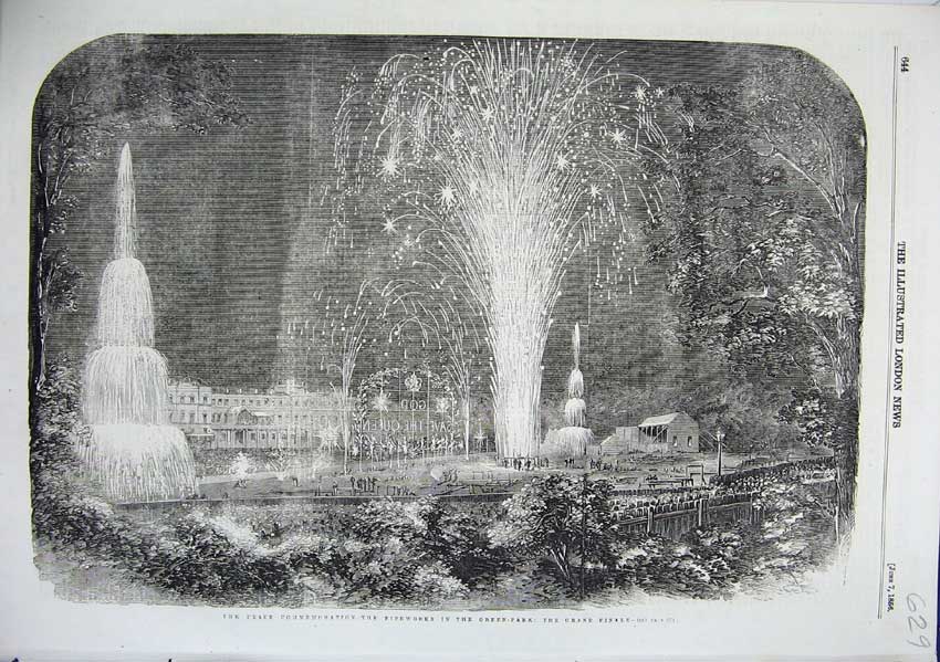 Old Antique Print Fireworks Green Park Grand Finale Peace Commemoration