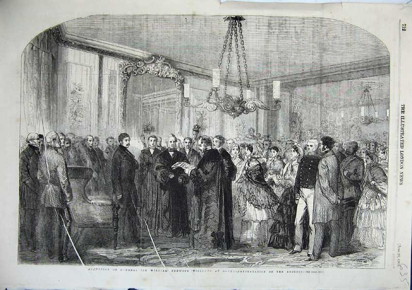 Original Old Antique Print William Fenwick Williams Reception Dover 1856 19th