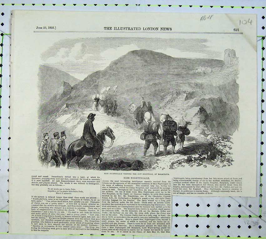 Old Antique Print 1855 Miss Nightingale Hut Hospital Balaclava Mountains 19th