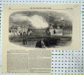 Original Old Antique Print 1855 Scene Fire Chester Grand Stand Moonlight People