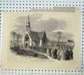 Old Antique Print 1855 Marylebone Burial Ground Finchley Church Funeral 19th