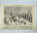 Original Old Antique Print 1855 Banquet London Tavern General Vivian Crimea War