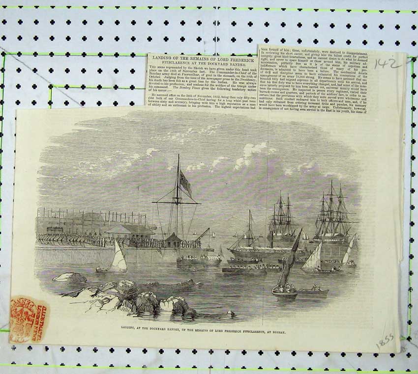 Old Antique Print 1855 Dockyard Bander Ship Frederick Fitzclarence Bombay 19th