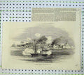 Old Antique Print 1855 Sailing Ship Steamer Scourge Danish Accra Bombing 19th