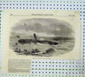 Original Old Antique Print 1855 Ship Wreck H.M Steam Sloop Hecla Gibraltar Sea