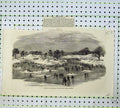 Original Old Antique Print 1855 Ice Skating Crystal Palace Sydenham Winter Snow