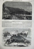 Original Old Antique Print Fine Art 1855 Railway Balaclava Sailors Battery War