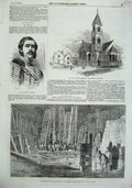 Old Antique Print 1855 Westminster Bridge Works Dr Wilson Church Chatham 19th
