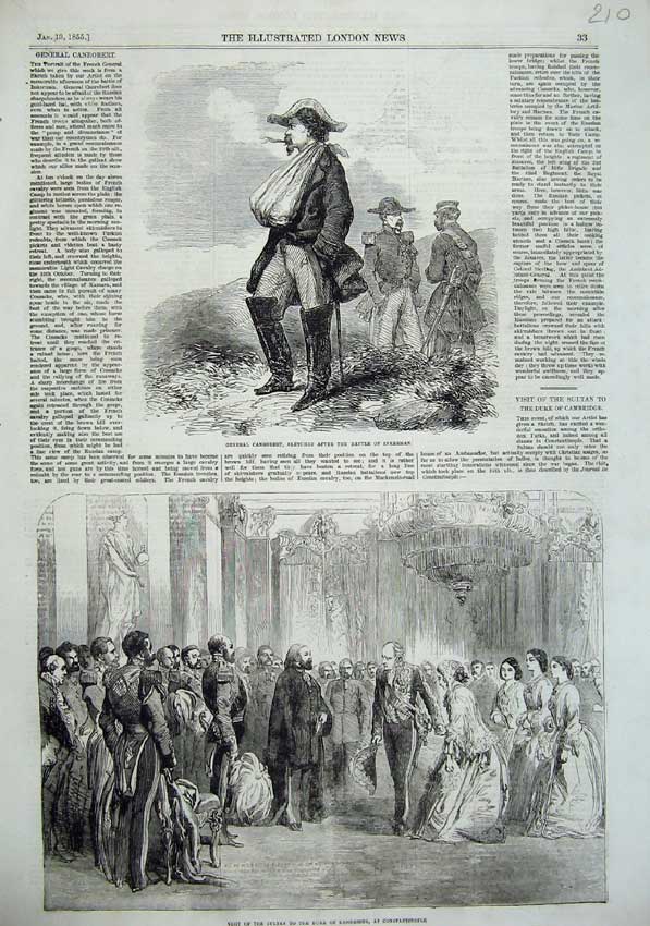 Old Antique Print 1855 General Canrobert Inkerman Sultan Duke Cambridge 19th