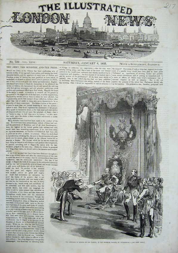 Old Antique Print Emperor Russia Throne Imperial Palace Petersburg 1855 19th