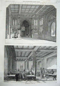 Old Antique Print 1855 House Commons Division Lobby Smoking-Room Interior 19th