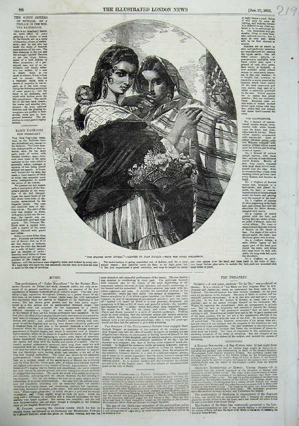 Original Old Antique Print 1855 Portrait Spanish Gipsy Sisters Fine Art Phillip