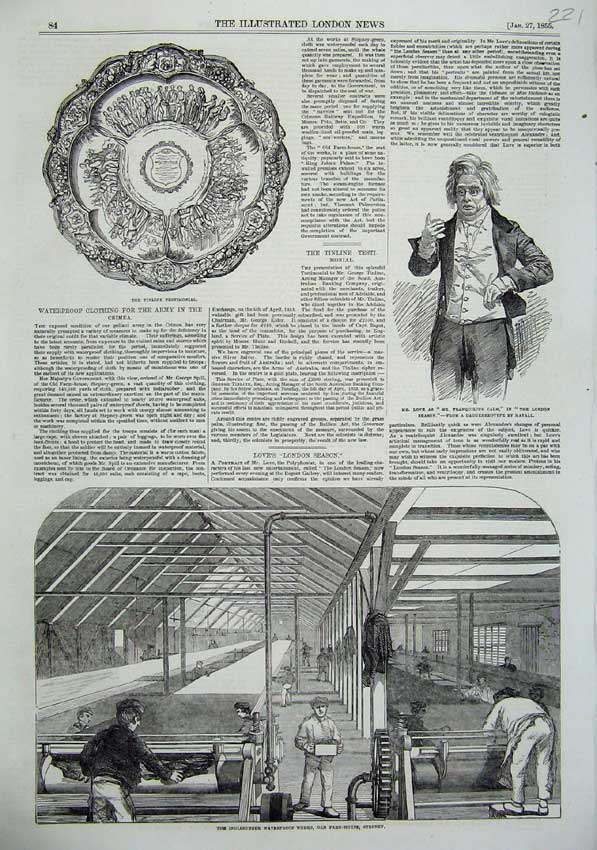 Original Old Antique Print 1855 Indiarubber Waterproworks Stepney Tinline Love