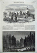 Old Antique Print Fine Art Cemetery Scutari 1855 French Cacolets War Army 19th