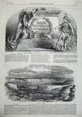 Original Old Antique Print 1855 Monument Battles Alma Inkerman Valley Mountains