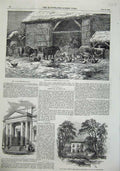 Old Antique Print Farmyard Snow 1855 Corn-Exchange Swallowfield Cottage 19th