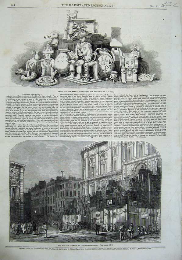 Old Antique Print Threadneddle Street Buildings 1855 Mexican Antiquities 19th