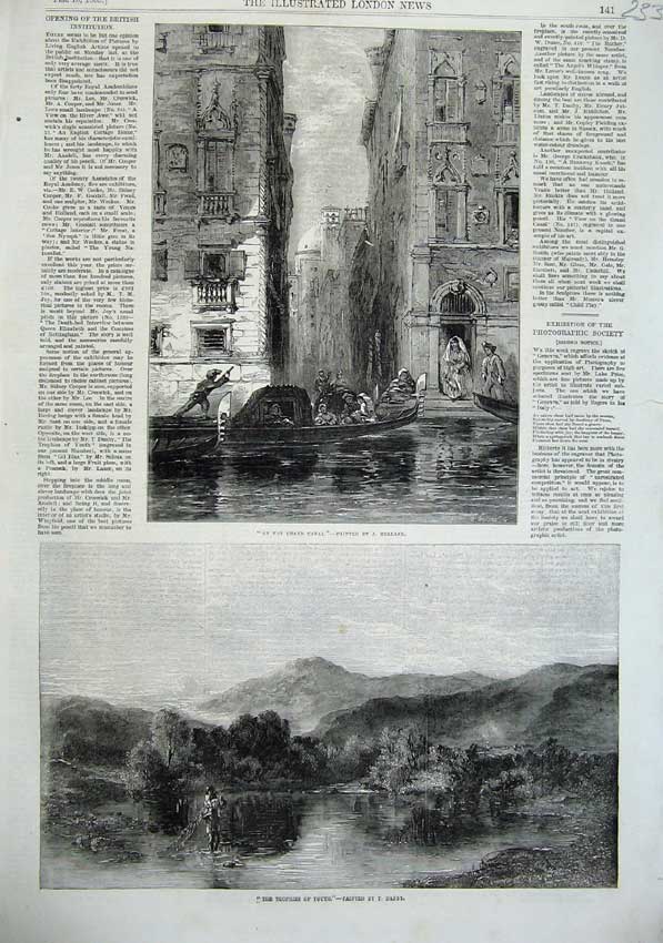 Original Old Antique Print 1855 View Grand Canal Boat Mountains River Fine Art