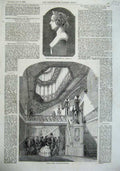 Old Antique Print Marble Bust Queen Gibson 1855 Windsor Castle Staircase 19th