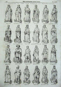 Old Antique Print 1855 Statues Westminster Palace King Queen Charles Anne 19th
