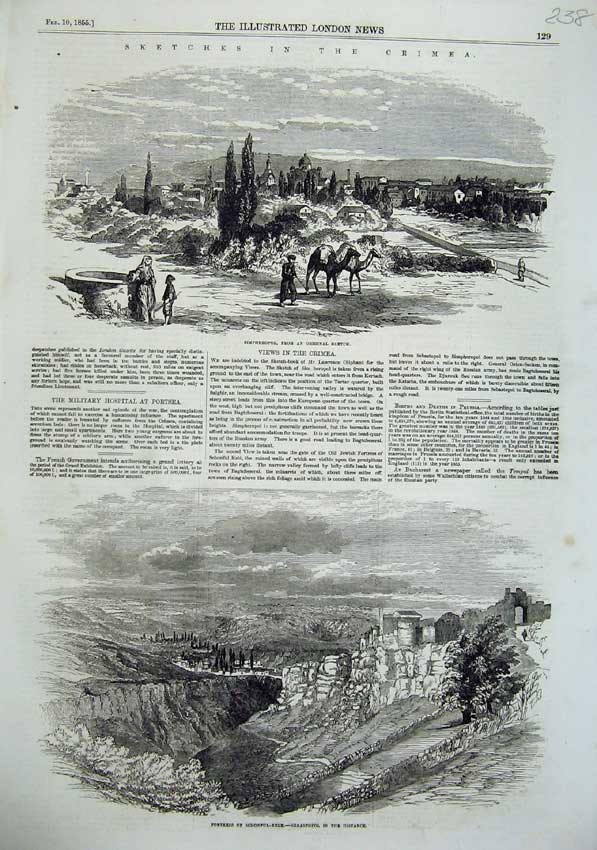 Old Antique Print 1855 Crimea War Fortress Schonful-Kele Simpheropol Art 19th