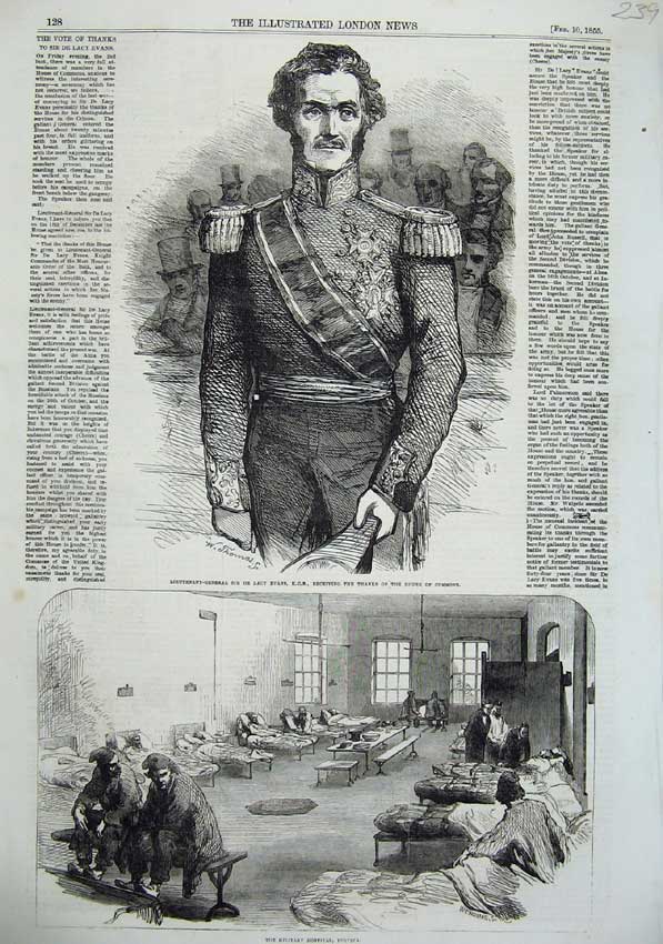 Old Antique Print 1855 General Lacy Evans Military Hospital Portsea War 19th
