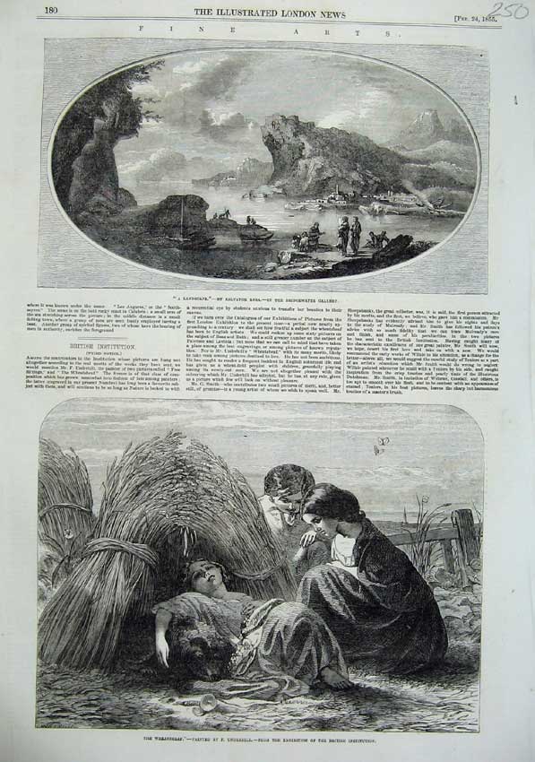Old Antique Print 1855 Fine Art Boats Cliffs Children Wheatsheaf Country 19th