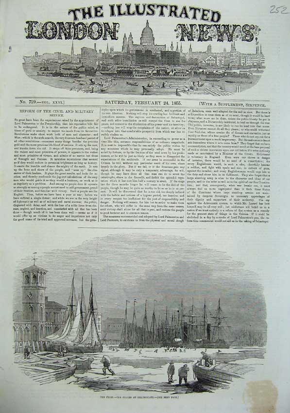 Old Antique Print 1855 Ice Winter River Thames Billingsgate Sailing Ships 19th
