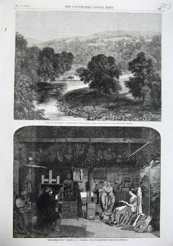 Old Antique Print 1855 Fine Art Painters Studio Valley Wharfe Trees River 19th