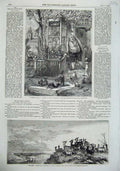 Original Old Antique Print 1855 Deer Country Man House Step Dogs Ansdell 19th
