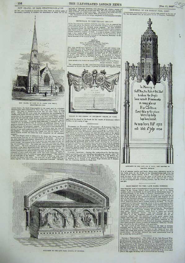 Old Antique Print 1855 Monument Earl Somers Eastnor Drayton Church Paris 19th