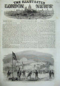 Original Old Antique Print 1855 Curling Match Montreal Canada Ice Sport 19th
