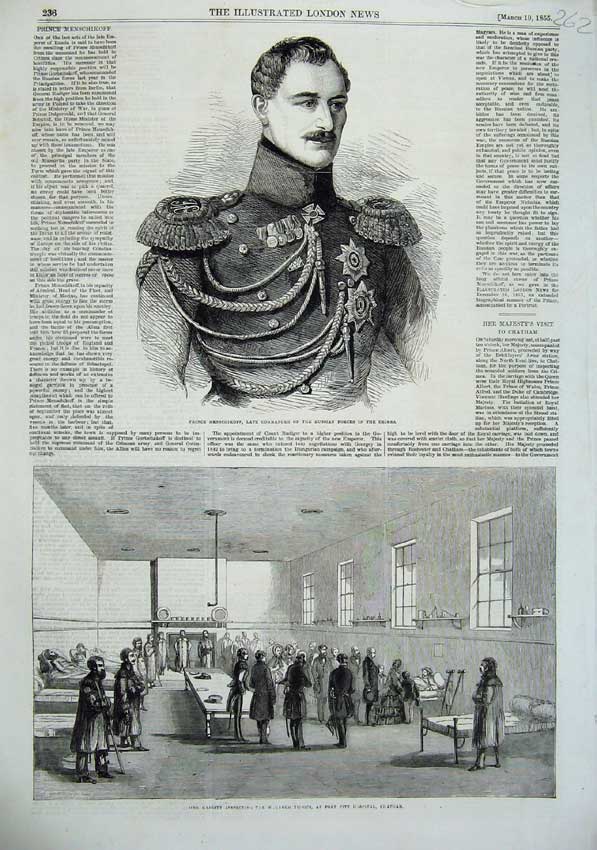 Original Old Antique Print 1855 Prince Menschikoff Russian Crimea War Hospital