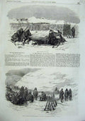 Old Antique Print 1855 Sebastopol War Picquet Battery Army Weapons Snow 19th