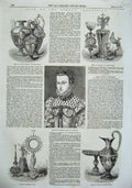 Original Old Antique Print 1855 Isabella Queen Charles Plate Ewer Tazza Bernal