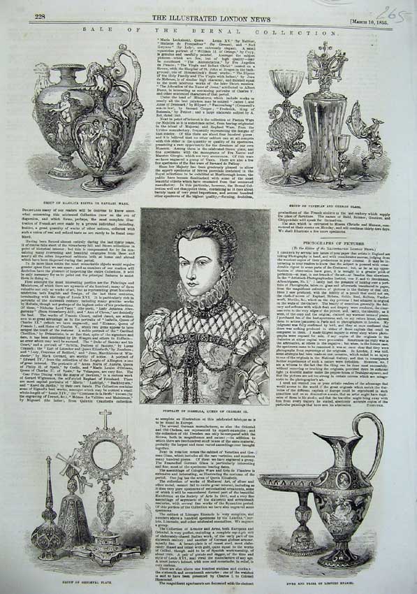 Original Old Antique Print 1855 Isabella Queen Charles Plate Ewer Tazza Bernal