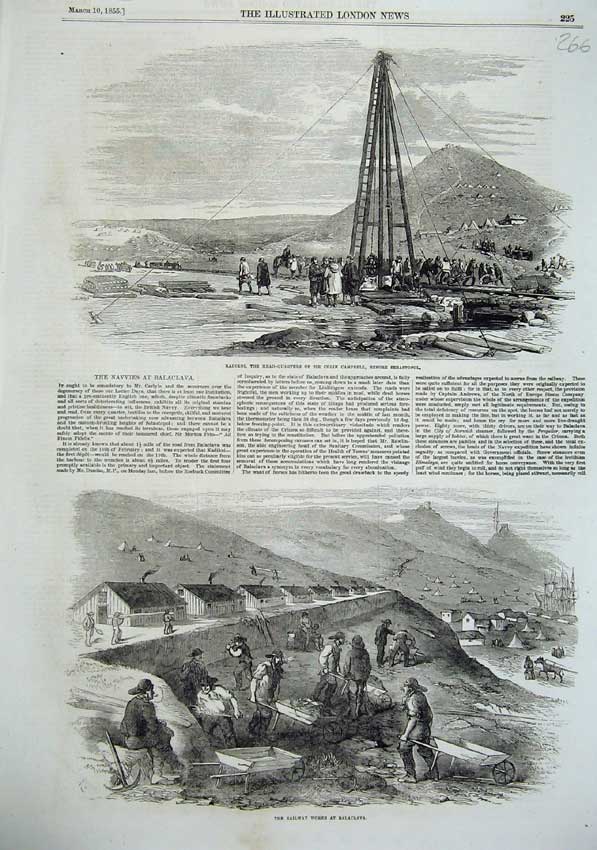 Old Antique Print 1855 Railway Works Balaclava Kadikoi Colin Campbell War 19th