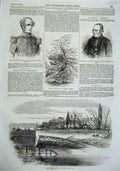 Old Antique Print Kelham Bridge Newark 1855 Larch Tree Adams Fletcher Men 19th