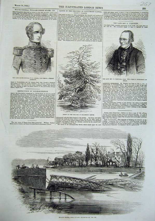 Old Antique Print Kelham Bridge Newark 1855 Larch Tree Adams Fletcher Men 19th
