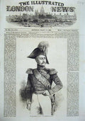 Original Old Antique Print 1855 Portrait Emperor Russia War Army Uniform Man