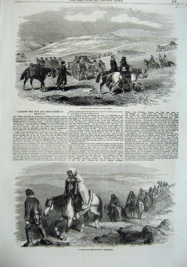 Old Antique Print 1855 Horses Carrying Wounded People Balaclava War Army 19th