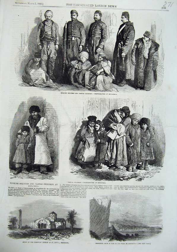 Original Old Antique Print Turkish Siers Tartar Children 1855 Trebizond Church
