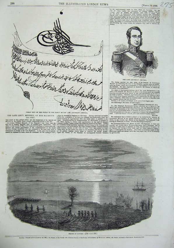 Original Old Antique Print 1855 Graves Scutari Lieutenant Meynell Firman Sultan